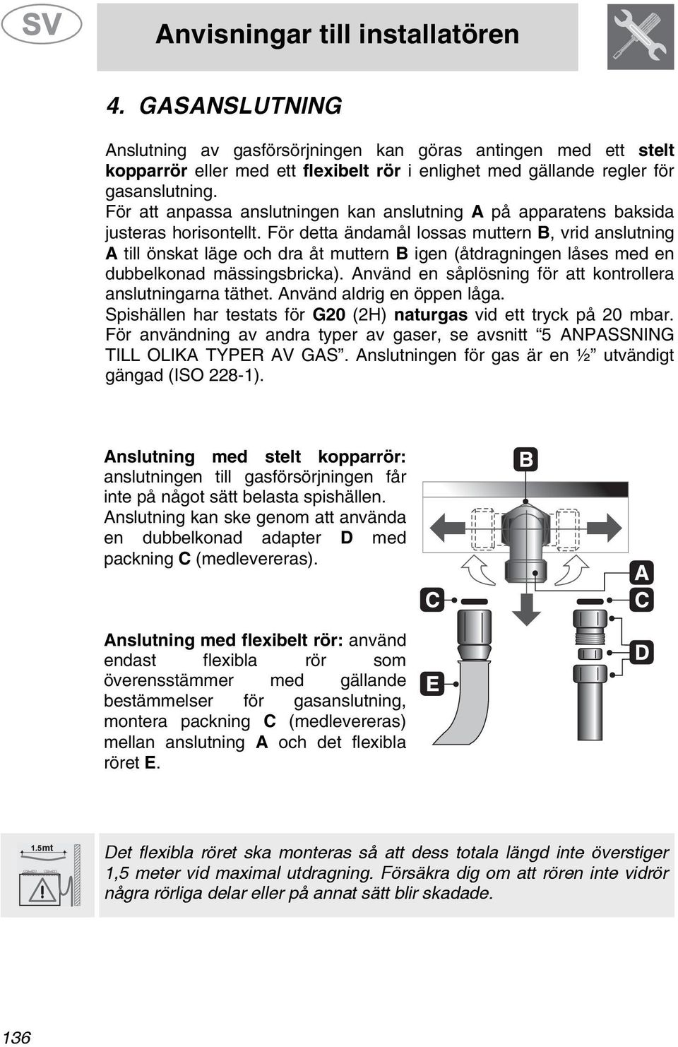 För detta ändamål lossas muttern B, vrid anslutning A till önskat läge och dra åt muttern B igen (åtdragningen låses med en dubbelkonad mässingsbricka).