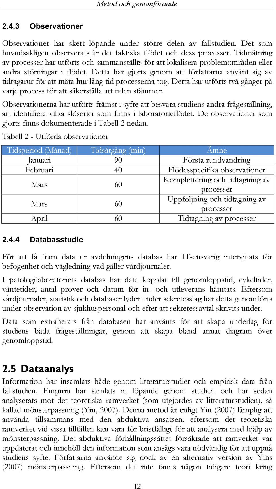 Detta har gjorts genom att författarna använt sig av tidtagarur för att mäta hur lång tid processerna tog. Detta har utförts två gånger på varje process för att säkerställa att tiden stämmer.