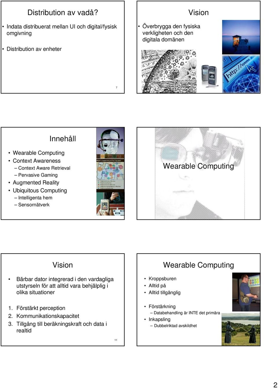 Computing Context Awareness Context Aware Retrieval Pervasive Gaming Augmented Reality Ubiquitous Computing Intelligenta hem Sensornätverk Wearable Computing 9 Vision Bärbar dator