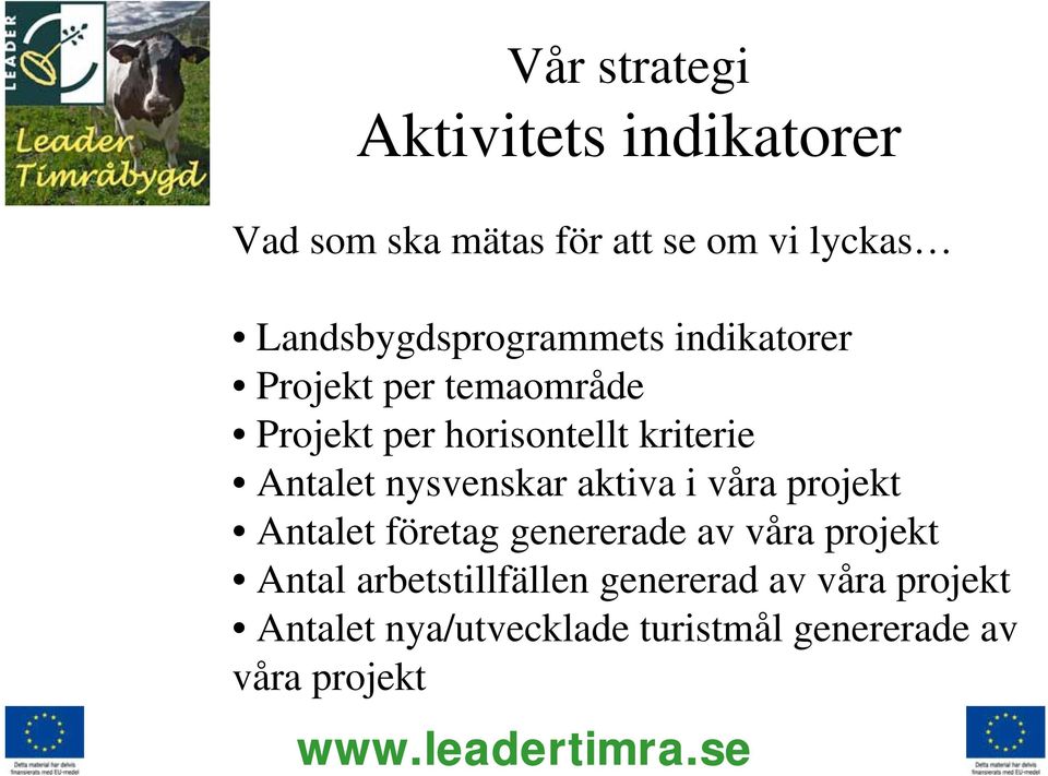 Antalet nysvenskar aktiva i våra projekt Antalet företag genererade av våra projekt Antal