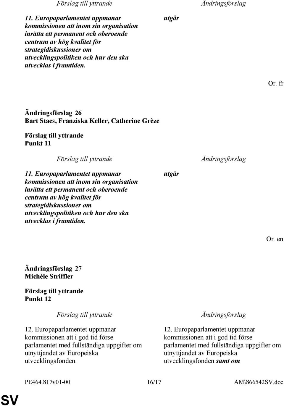 Europaparlamentet uppmanar kommissionen att i god tid förse parlamentet med fullständiga uppgifter om utnyttjandet av Europeiska utvecklingsfonden. 12.