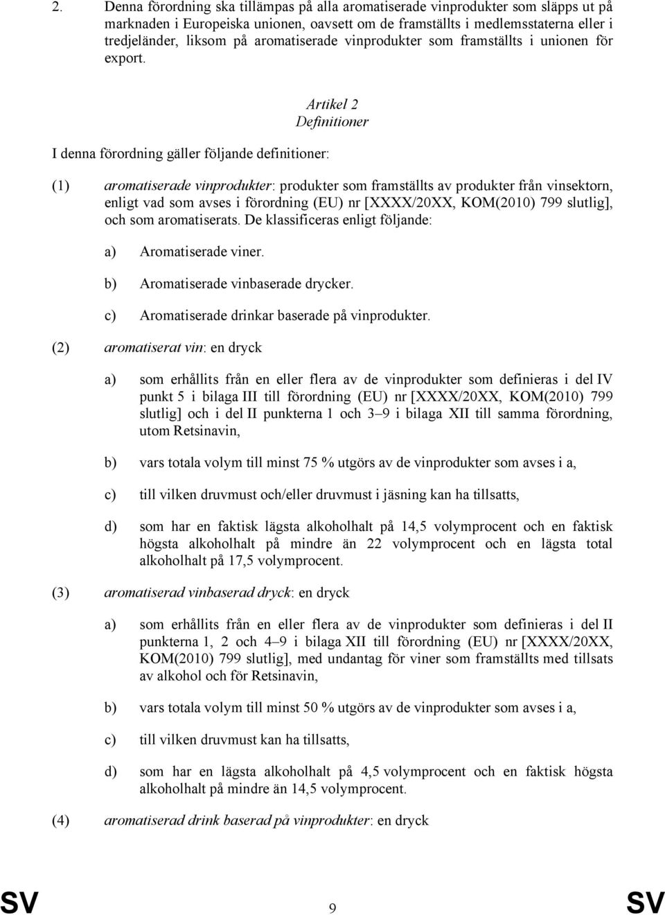 I denna förordning gäller följande definitioner: Artikel 2 Definitioner (1) aromatiserade vinprodukter: produkter som framställts av produkter från vinsektorn, enligt vad som avses i förordning (EU)