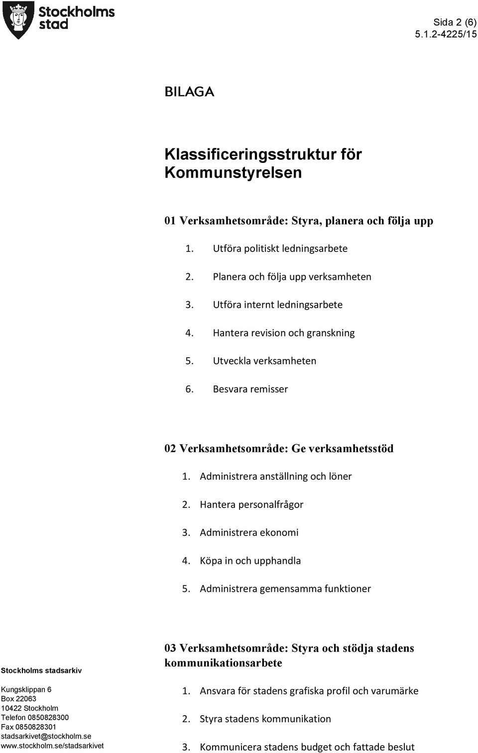 Besvara remisser 02 Verksamhetsområde: Ge verksamhetsstöd 1. Administrera anställning och löner 2. Hantera personalfrågor 3. Administrera ekonomi 4.