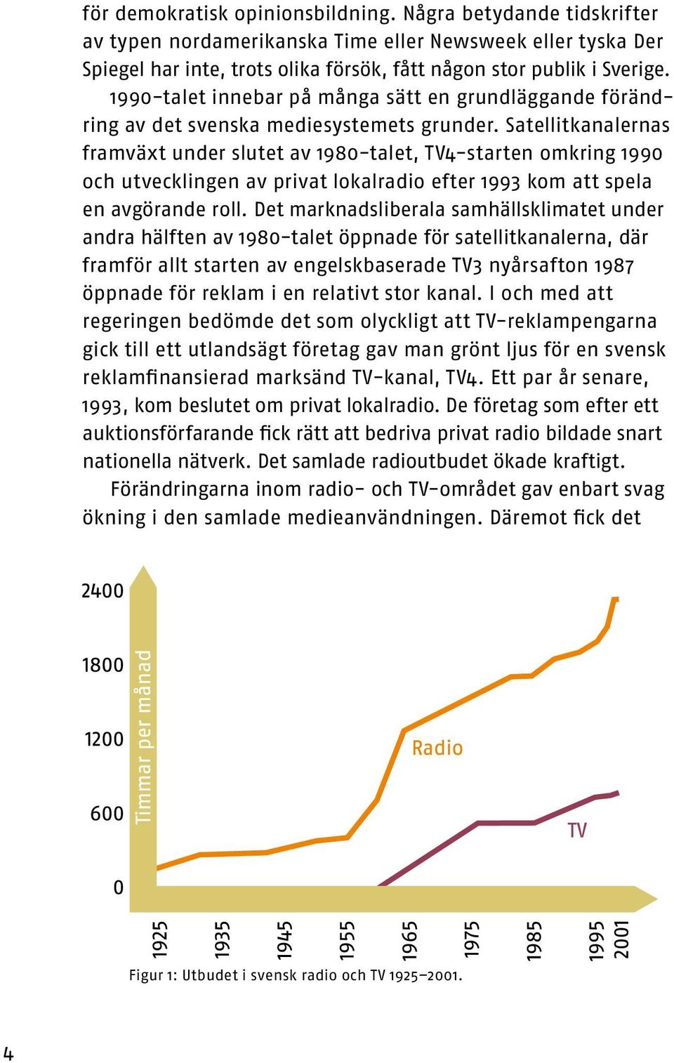 Satellitkanalernas framväxt under slutet av 980-talet, TV-starten omkring 990 och utvecklingen av privat lokalradio efter 993 kom att spela en avgörande roll.