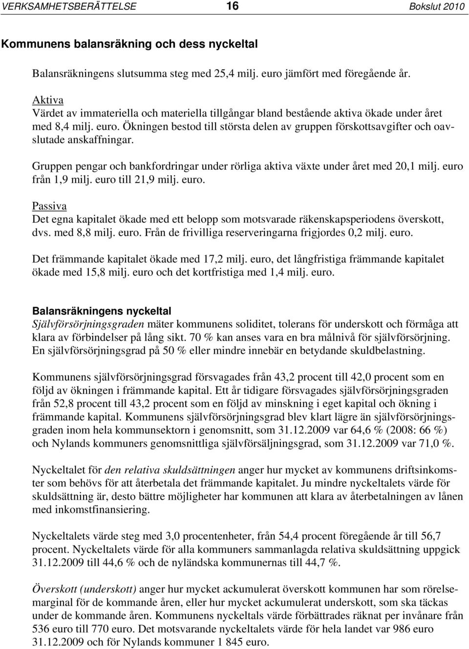 Ökningen bestod till största delen av gruppen förskottsavgifter och oavslutade anskaffningar. Gruppen pengar och bankfordringar under rörliga aktiva växte under året med 20,1 milj. euro från 1,9 milj.