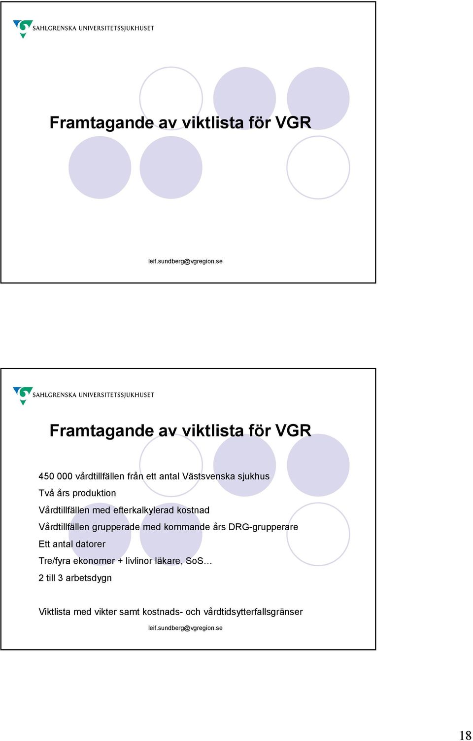 Vårdtillfällen grupperade med kommande års DRG-grupperare Ett antal datorer Tre/fyra ekonomer +