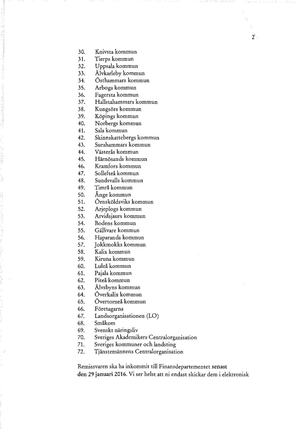 Sundsvalls kommun 49. Timrå kommun 50. Änge kommun 51. Örnsköldsviks kommun 52. Arjeplogs kommun 53. Arvidsjaurs kommun 54. Bodens kommun 55. Gällivare kommun 56. Haparanda kommun 57.