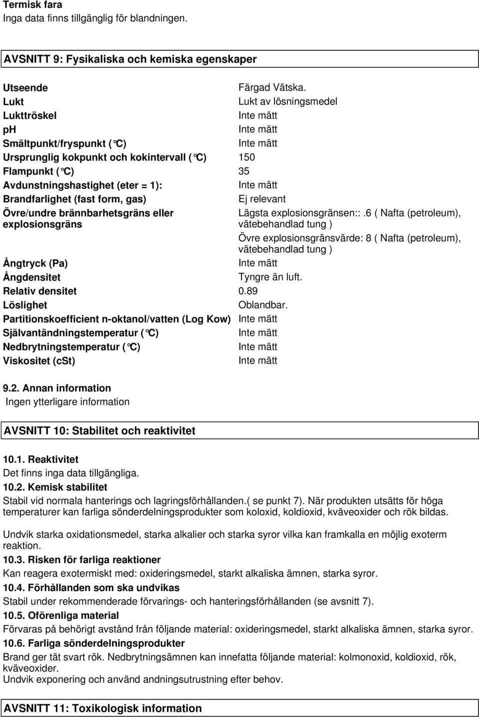 Ej relevant Övre/undre brännbarhetsgräns eller explosionsgräns Lägsta explosionsgränsen::.