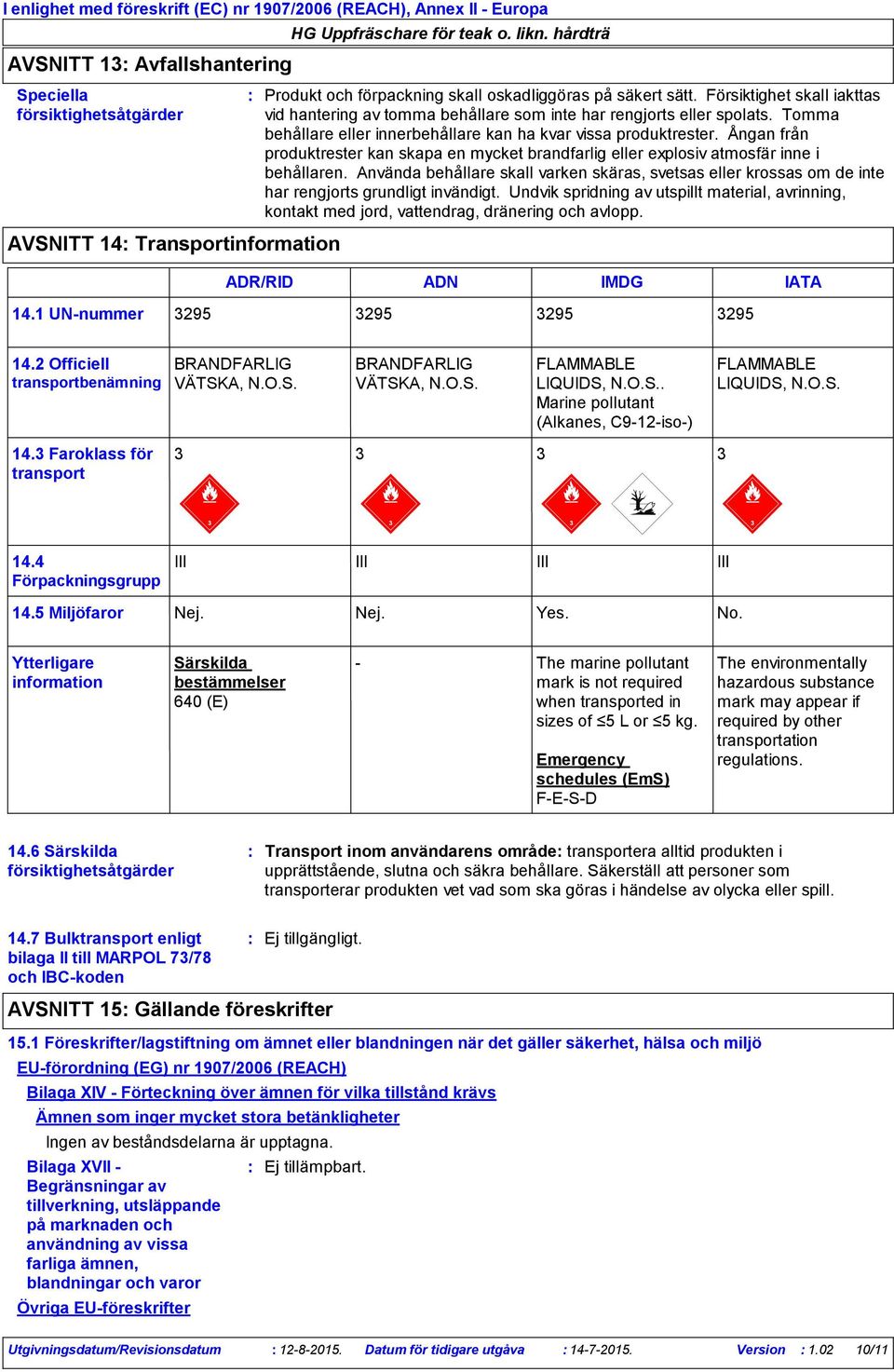 Ångan från produktrester kan skapa en mycket brandfarlig eller explosiv atmosfär inne i behållaren.