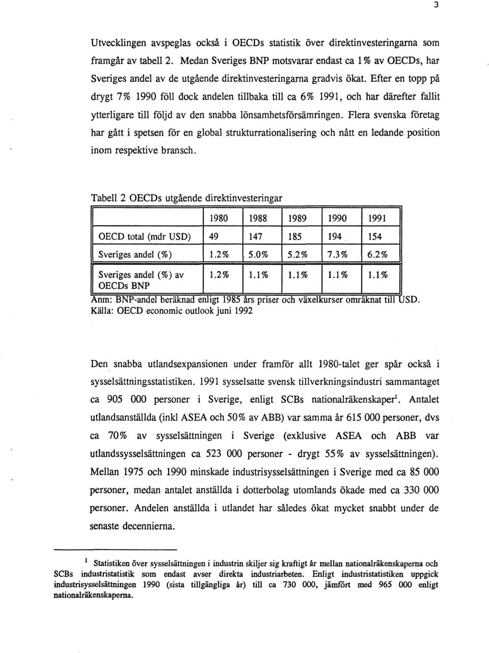 Efter en topp på drygt 7% 1990 föll dock andelen tillbaka till ca 6% 1991, och har därefter fallit ytterligare till följd av den snabba lönsamhetsförsämringen.