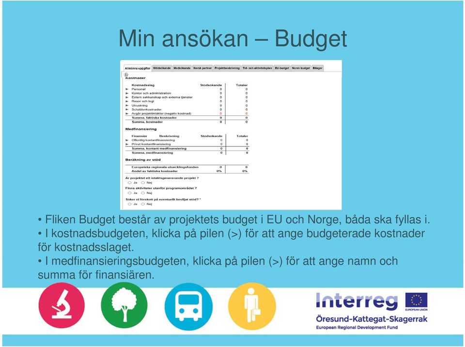 I kostnadsbudgeten, klicka på pilen (>) för att ange budgeterade