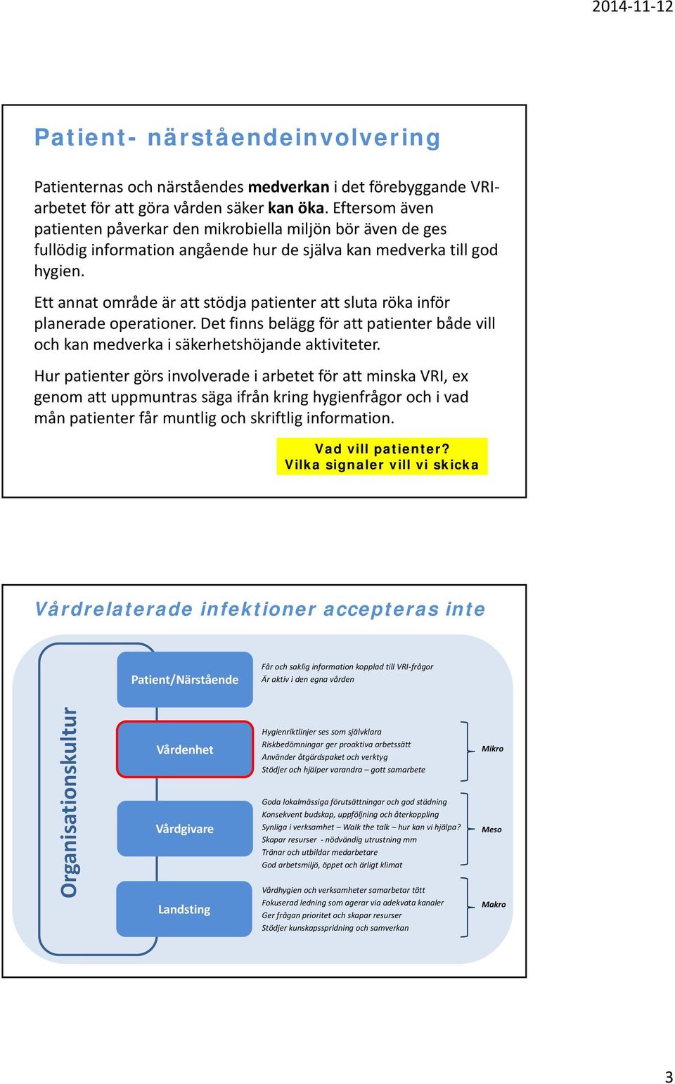 Ett annat område är att stödja patienter att sluta röka inför planerade operationer. Det finns belägg för att patienter både vill och kan medverka i säkerhetshöjande aktiviteter.