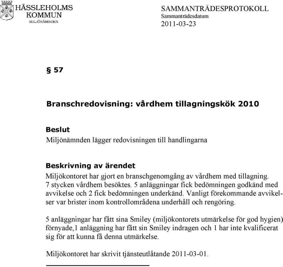 Vanligt förekommande avvikelser var brister inom kontrollområdena underhåll och rengöring.