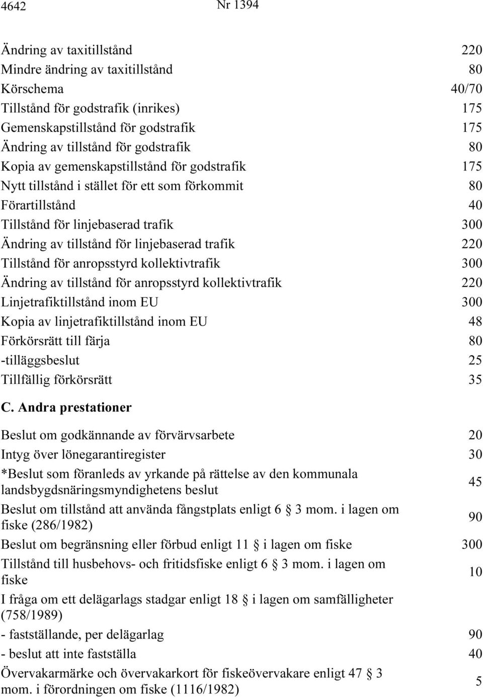 linjebaserad trafik 220 Tillstånd för anropsstyrd kollektivtrafik 300 Ändring av tillstånd för anropsstyrd kollektivtrafik 220 Linjetrafiktillstånd inom EU 300 Kopia av linjetrafiktillstånd inom EU