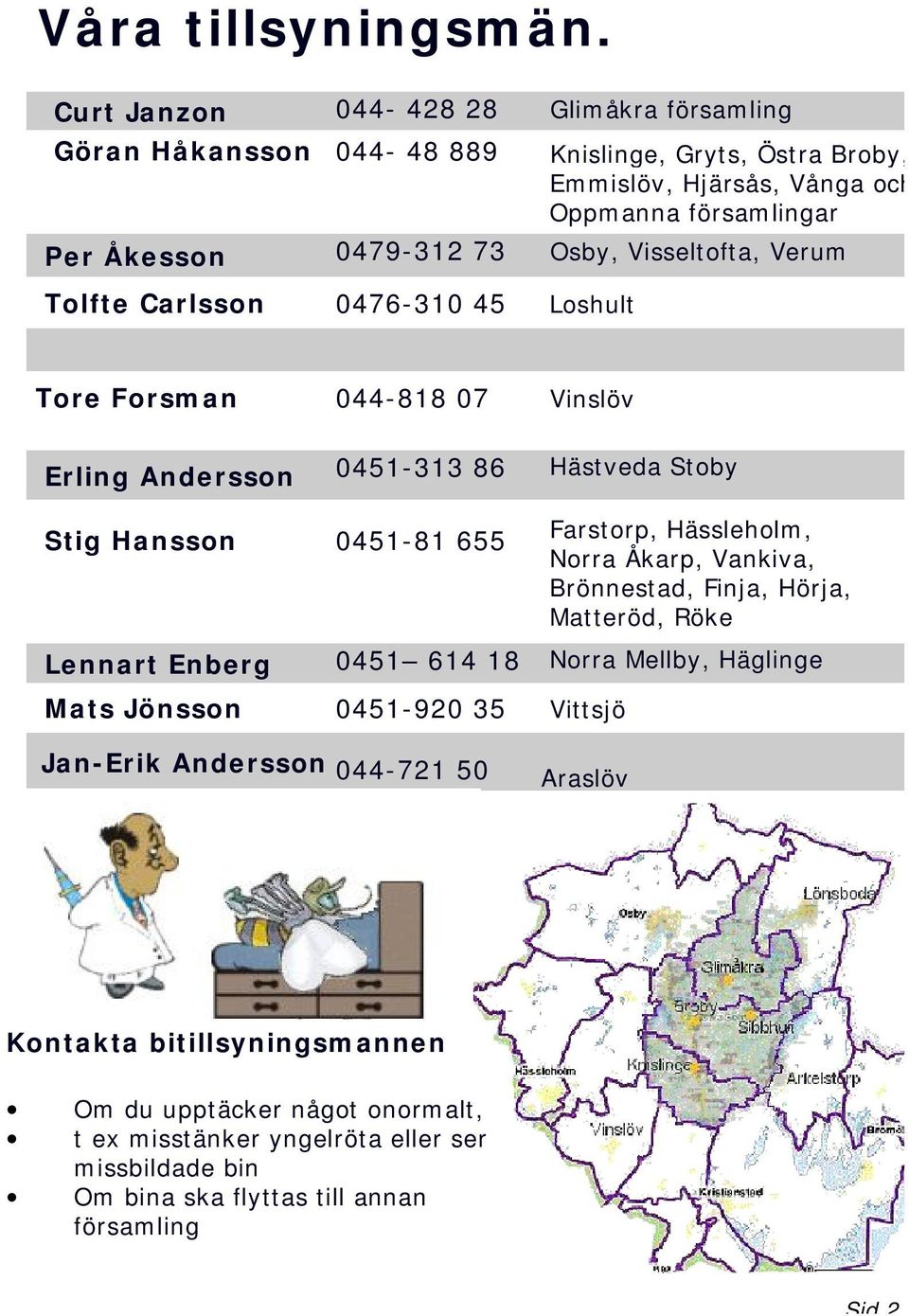 Visseltofta, Verum Tolfte Carlsson 0476-310 45 Loshult Tore Forsman 044-818 07 Vinslöv Erling Andersson 0451-313 86 Hästveda Stoby Stig Hansson 0451-81 655 Lennart Enberg Farstorp,