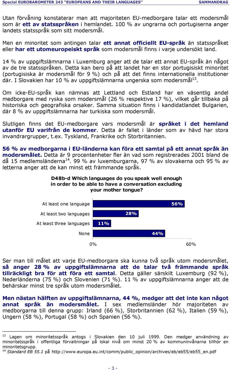 14 % av uppgiftslämnarna i Luxemburg anger att de talar ett annat EU-språk än något av de tre statsspråken.