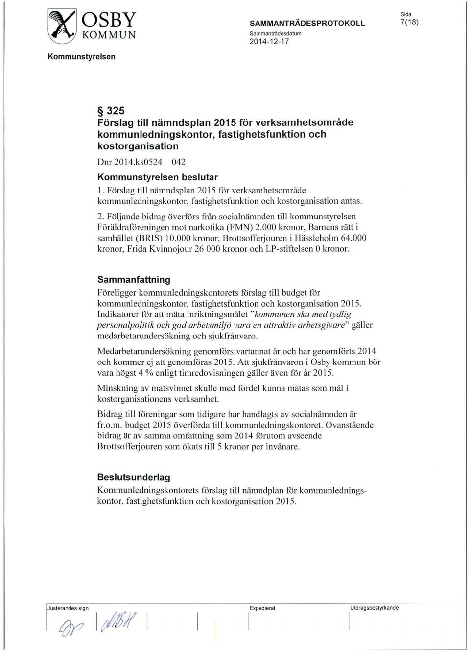 000 kronor, Barnens ratt i samhallet (BRIS) 10.000 kronor, Brottsofferjouren i Hassleholm 64.000 kronor, Frida Kvinnojour 26 000 kronor och LP-stiftelsen 0 kronor.