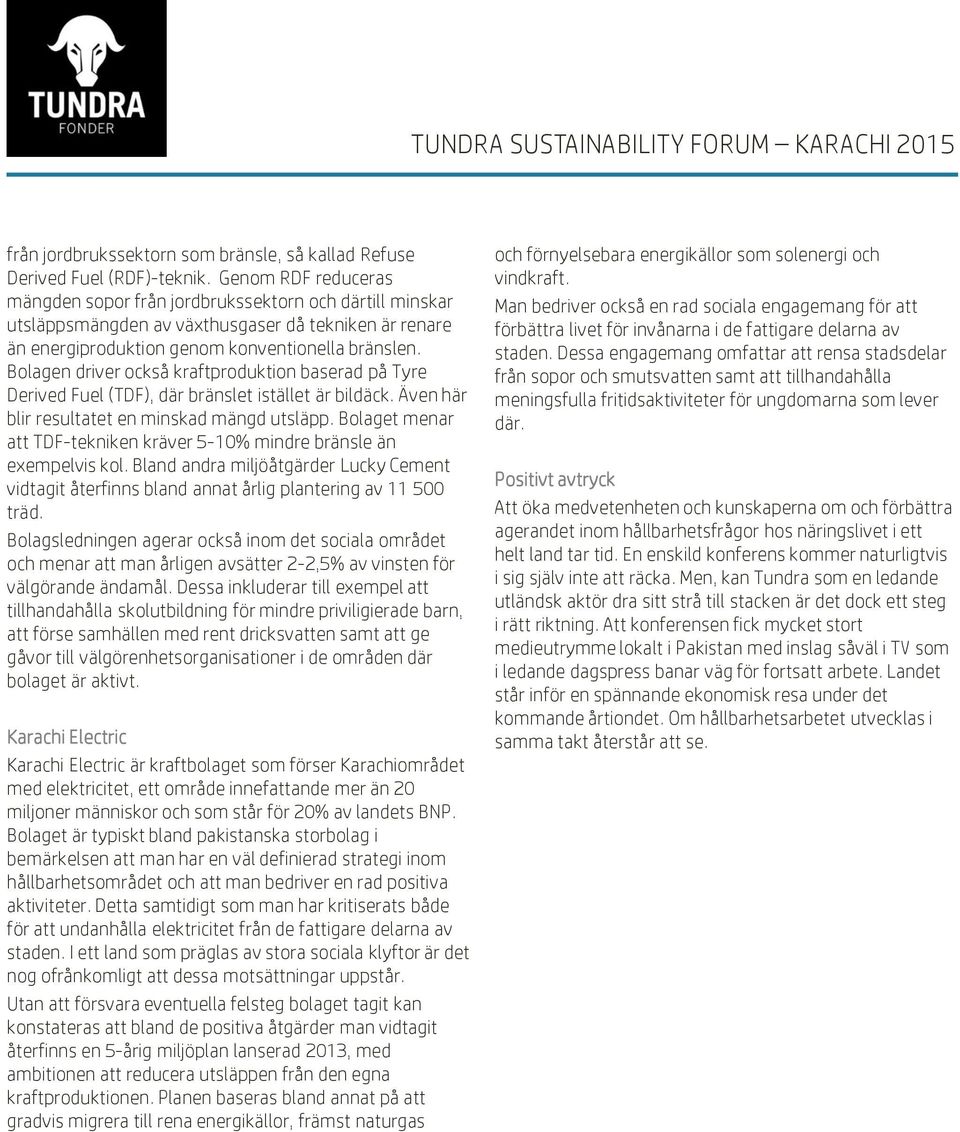 Bolagen driver också kraftproduktion baserad på Tyre Derived Fuel (TDF), där bränslet istället är bildäck. Även här blir resultatet en minskad mängd utsläpp.