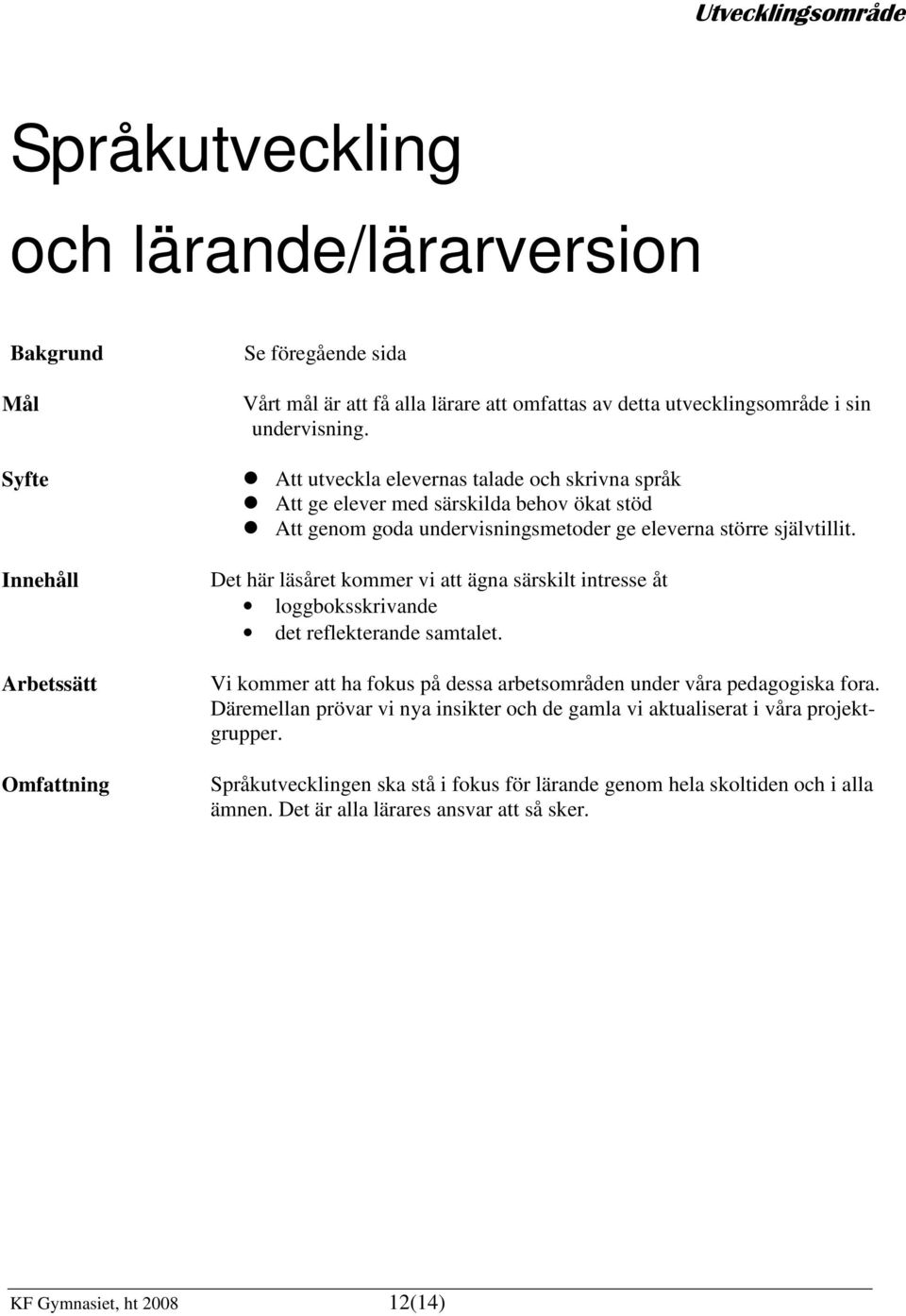 Det här läsåret kommer vi att ägna särskilt intresse åt loggboksskrivande det reflekterande samtalet. Vi kommer att ha fokus på dessa arbetsområden under våra pedagogiska fora.