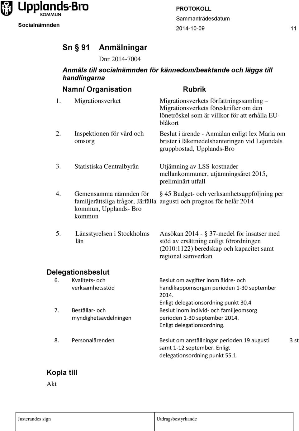 Inspektionen för vård och omsorg Beslut i ärende - Anmälan enligt lex Maria om brister i läkemedelshanteringen vid Lejondals gruppbostad, Upplands-Bro 3.