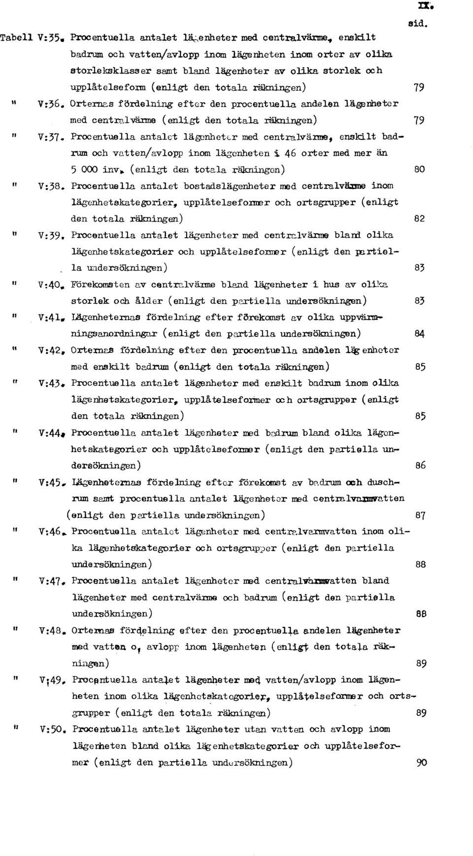 Orternas fördelning efter den procentuella andelen lägenheter med centralvärme (enligt den totala räkningen) 79 " V:37.