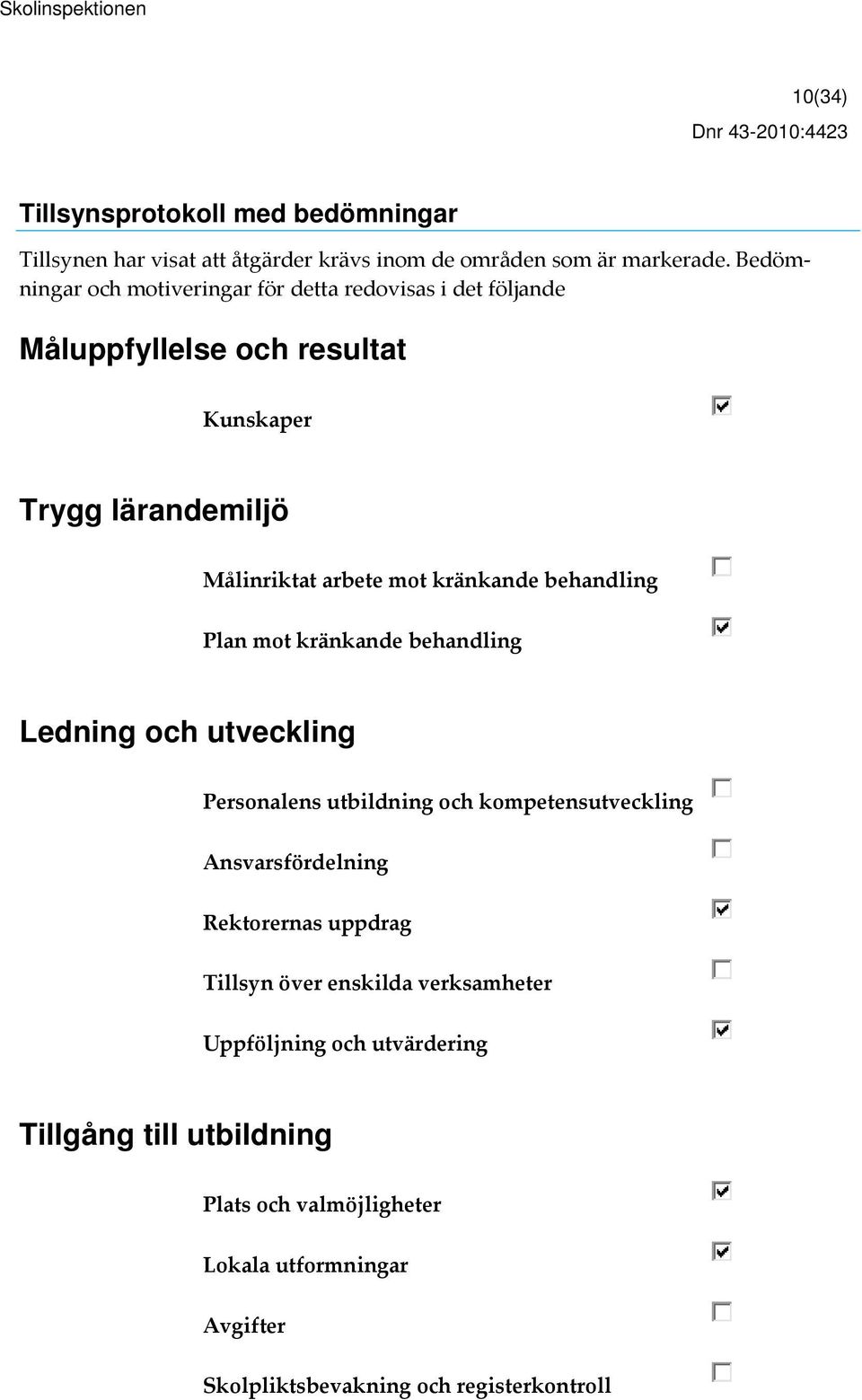 behandling Plan mot kränkande behandling Ledning och utveckling Personalens utbildning och kompetensutveckling Ansvarsfördelning Rektorernas uppdrag Tillsyn