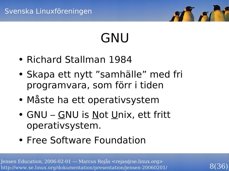 Måste ha ett operativsystem GNU GNU is Not Unix,