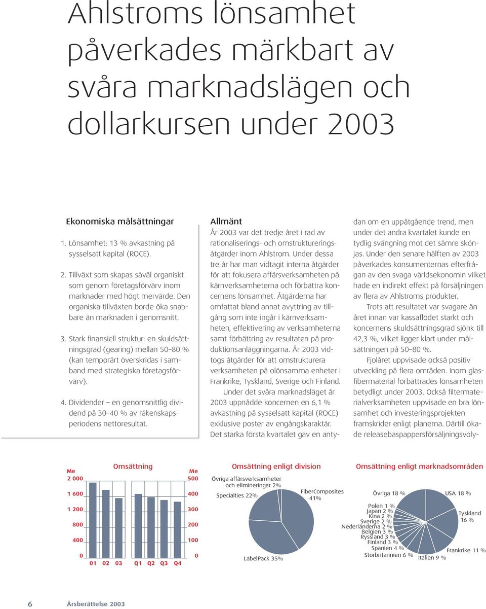 Stark finansiell struktur: en skuldsättningsgrad (gearing) mellan 50 80 % (kan temporärt överskridas i samband med strategiska företagsförvärv). 4.