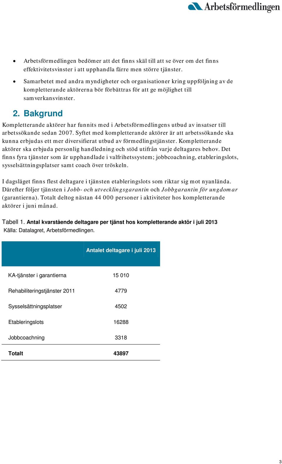 Bakgrund Kompletterande aktörer har funnits med i Arbetsförmedlingens utbud av insatser till arbetssökande sedan 2007.