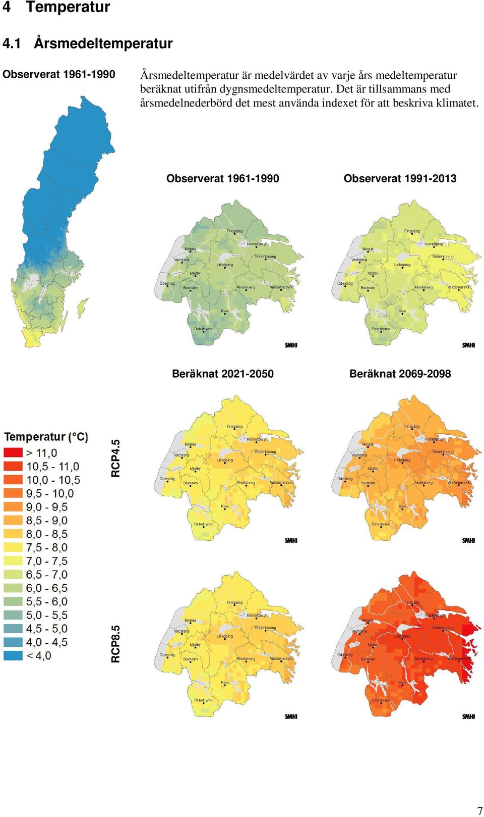 års medeltemperatur beräknat utifrån dygnsmedeltemperatur.