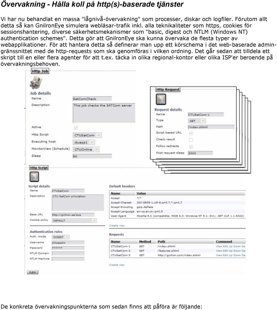 alla teknikaliteter som https, cookies för sessionshantering, diverse säkerhetsmekanismer som "basic, digest och NTLM (Windows NT) authentication schemes".