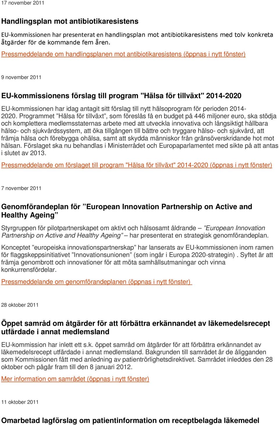 antagit sitt förslag till nytt hälsoprogram för perioden 2014-2020.