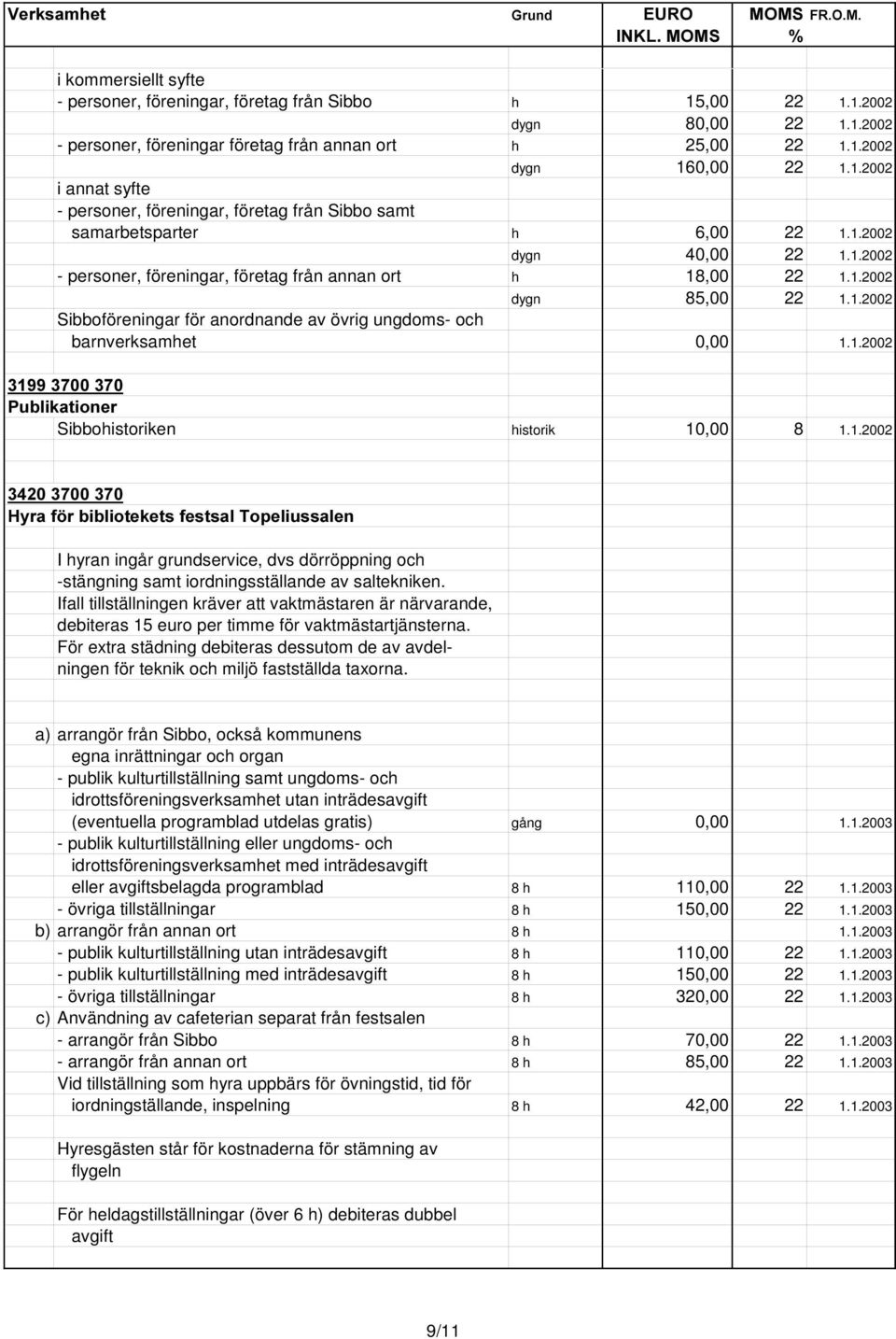 1.2002 +\UDI UELEOLRWHNHWVIHVWVDO7RSHOLXVVDOHQ I hyran ingår grundservice, dvs dörröppning och -stängning samt iordningsställande av saltekniken.