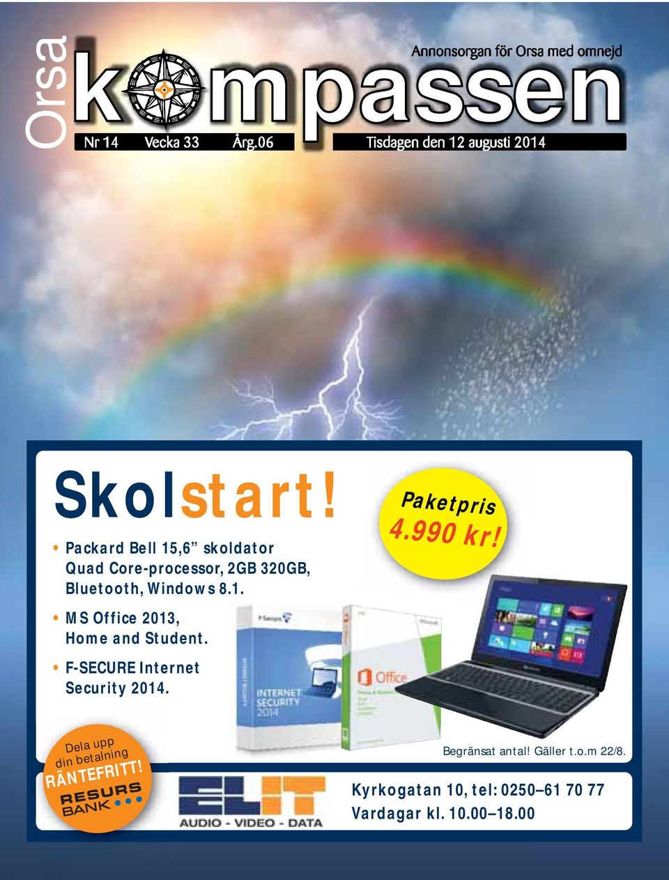 k mpassen Packard Bell 15,6 skoldator Quad Core-processor, 2GB 320GB, Bluetooth, Windows 8.1. MS Office 2013, Home and Student.