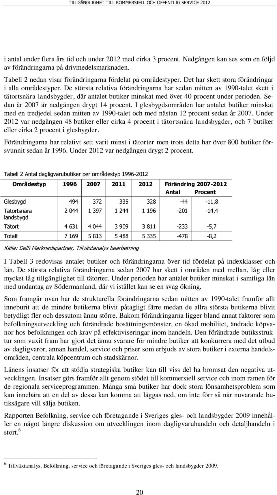 De största relativa förändringarna har sedan mitten av 1990-talet skett i tätortsnära landsbygder, där antalet butiker minskat med över 40 procent under perioden.