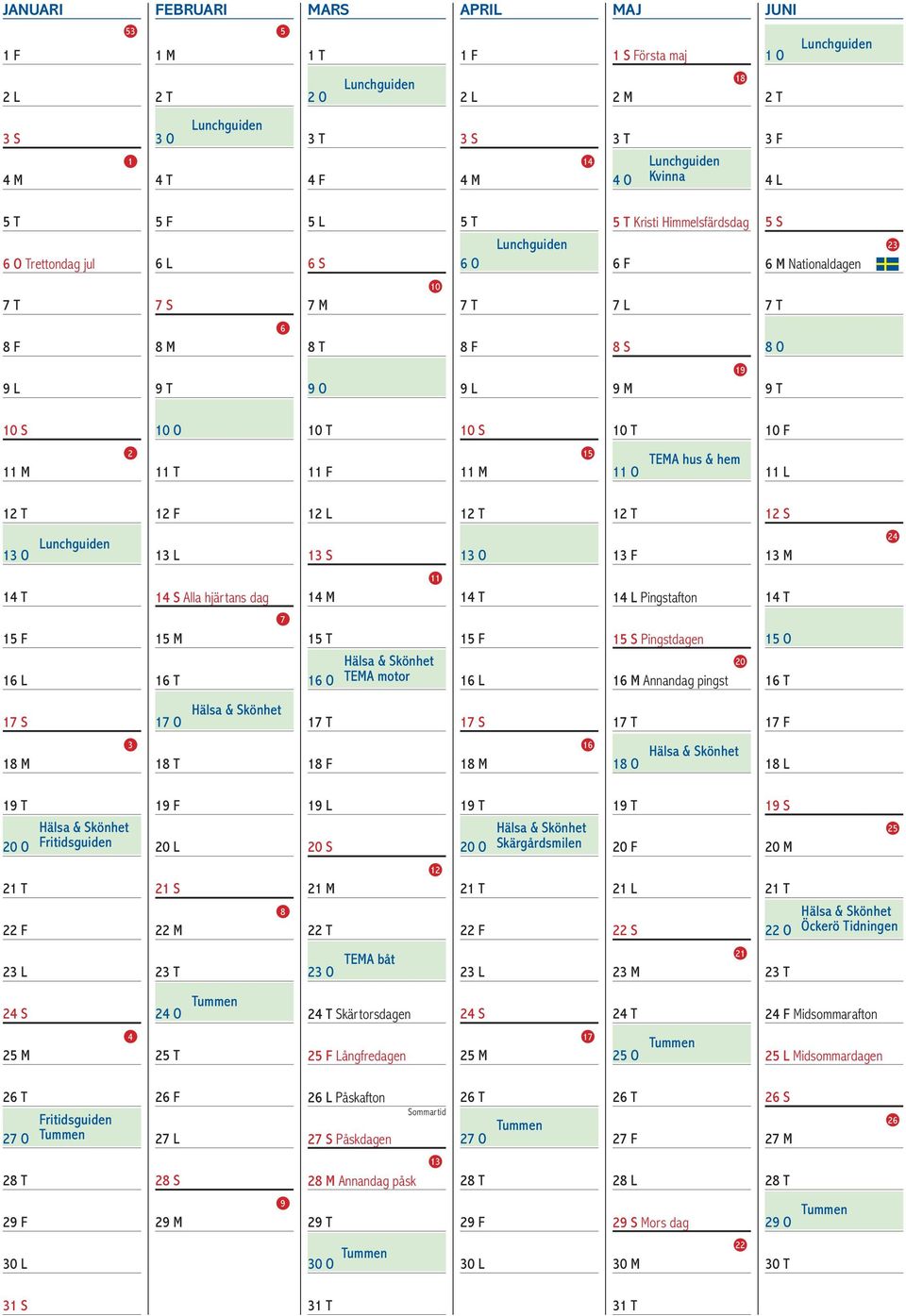 TEMA hus & hem 11 L 12 T 12 F 12 L 12 T 12 T 12 S 13 O 13 L 13 S 13 O 13 F 13 M 24 14 T 14 S Alla hjäans dag 14 M 11 14 T 14 L Pingsafon 14 T 15 F 16 L 15 M 16 T 7 15 T 16 O TEMA moo 15 F 16 L 15 S