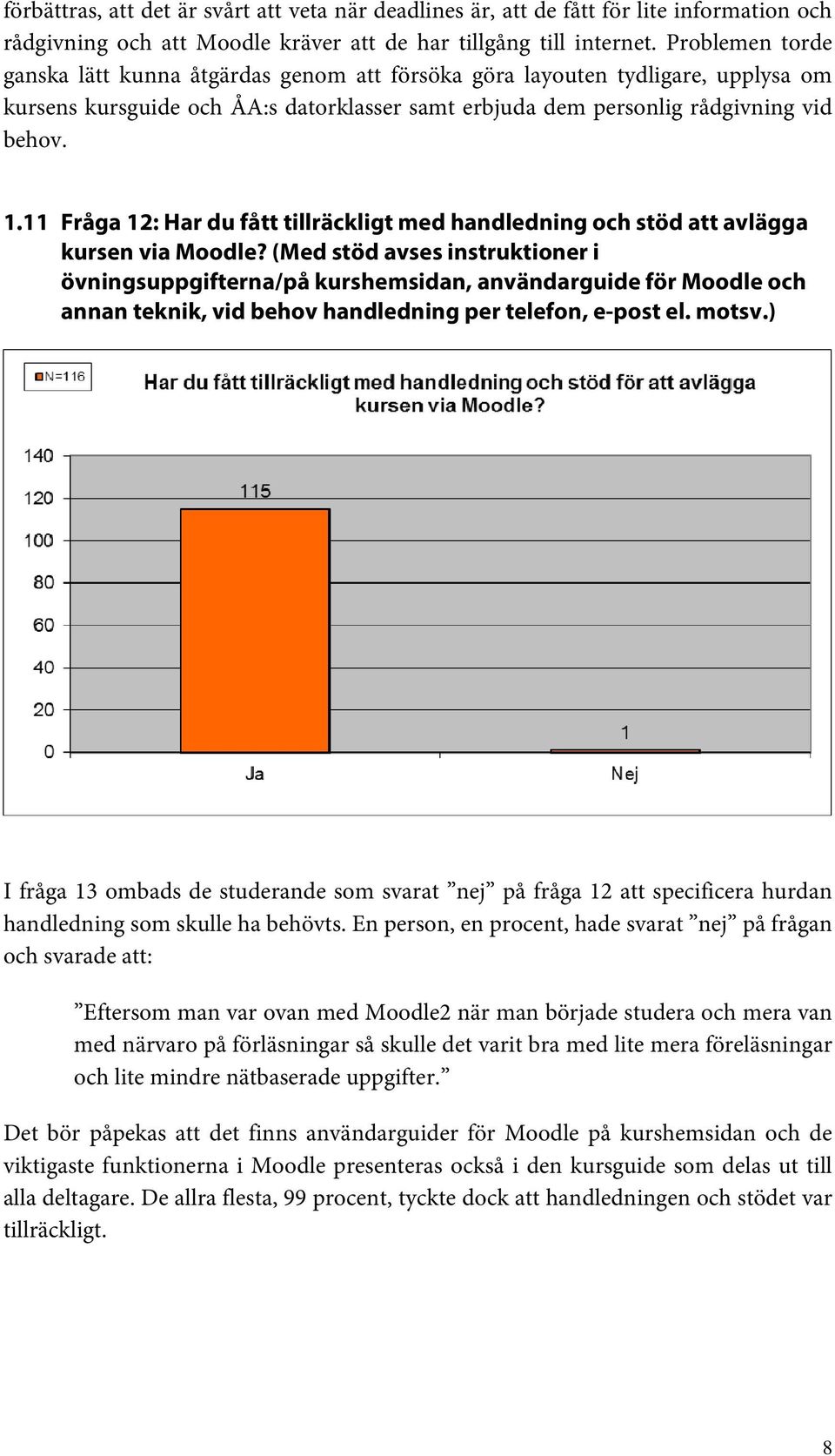 11 Fråga 12: Har du fått tillräckligt med handledning och stöd att avlägga kursen via Moodle?