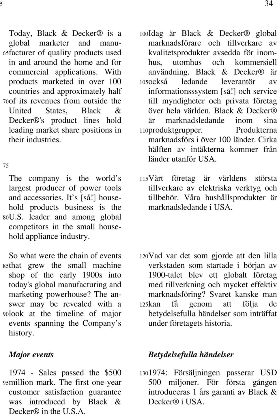 industries. 65 70 75 80 85 90 95 The company is the world s largest producer of power tools and accessories. It s [så!] household products business is the U.S.