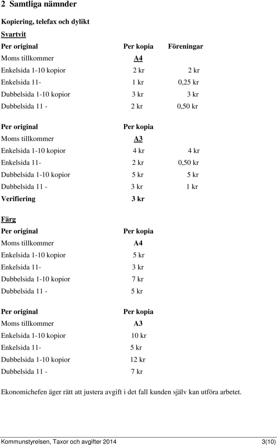 Färg Per original Enkelsida 1-10 kopior Enkelsida 11- Dubbelsida 1-10 kopior Dubbelsida 11 - Per original Enkelsida 1-10 kopior Enkelsida 11- Dubbelsida 1-10 kopior Dubbelsida 11 - Per