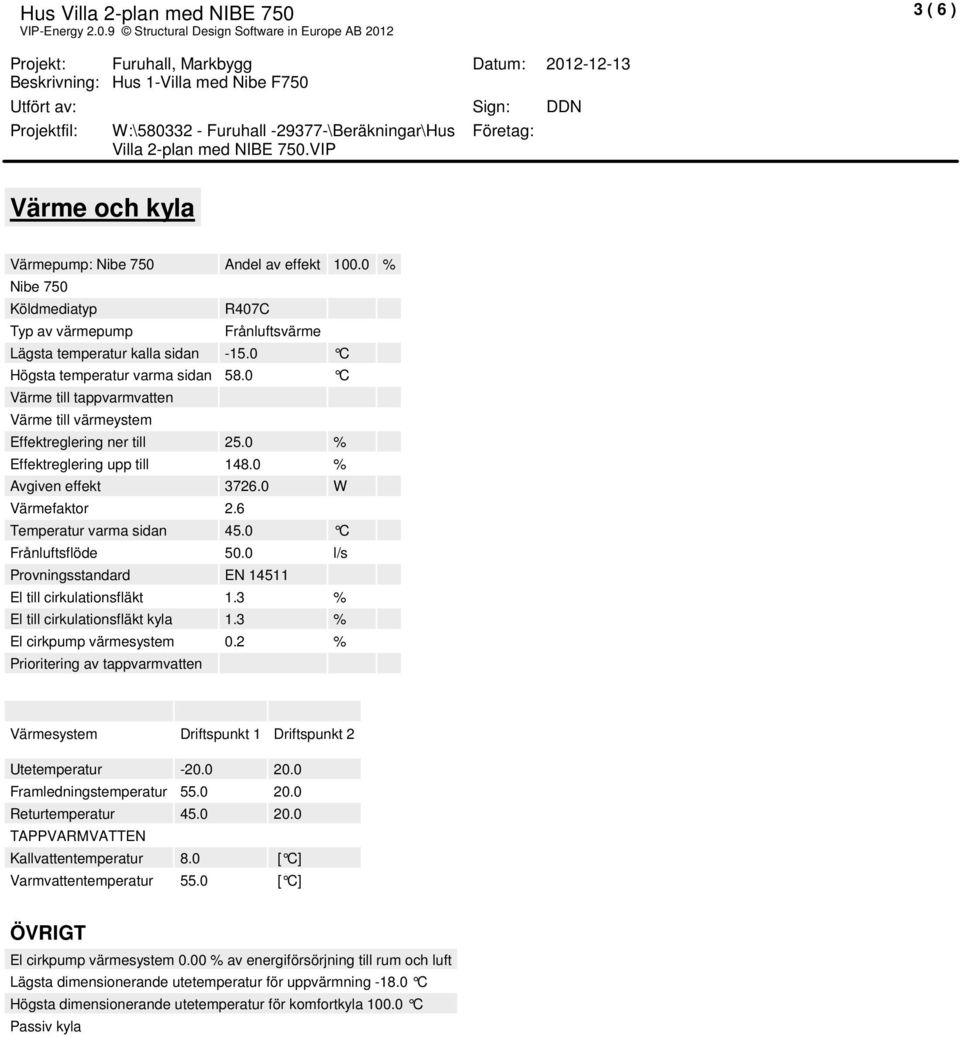 0 l/s Provningsstandard EN 14511 El till cirkulationsfläkt 1.3 El till cirkulationsfläkt kyla 1.3 El cirkpup väresyste 0.