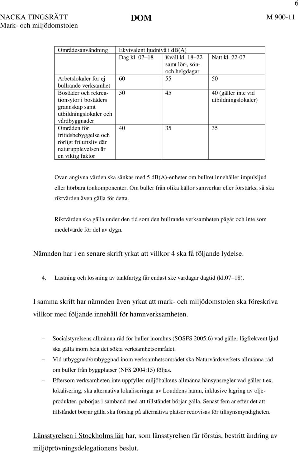 22-07 60 55 50 50 45 40 (gäller inte vid utbildningslokaler) 40 35 35 Ovan angivna värden ska sänkas med 5 db(a)-enheter om bullret innehåller impulsljud eller hörbara tonkomponenter.