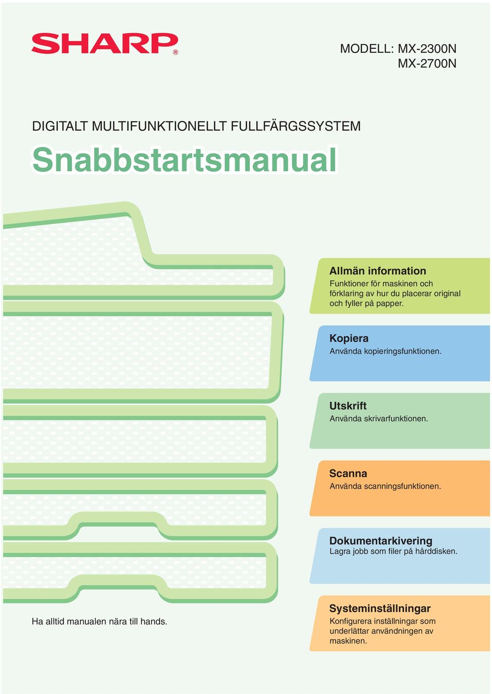 Utskrift Använda skrivarfunktionen. Scanna Använda scanningsfunktionen.