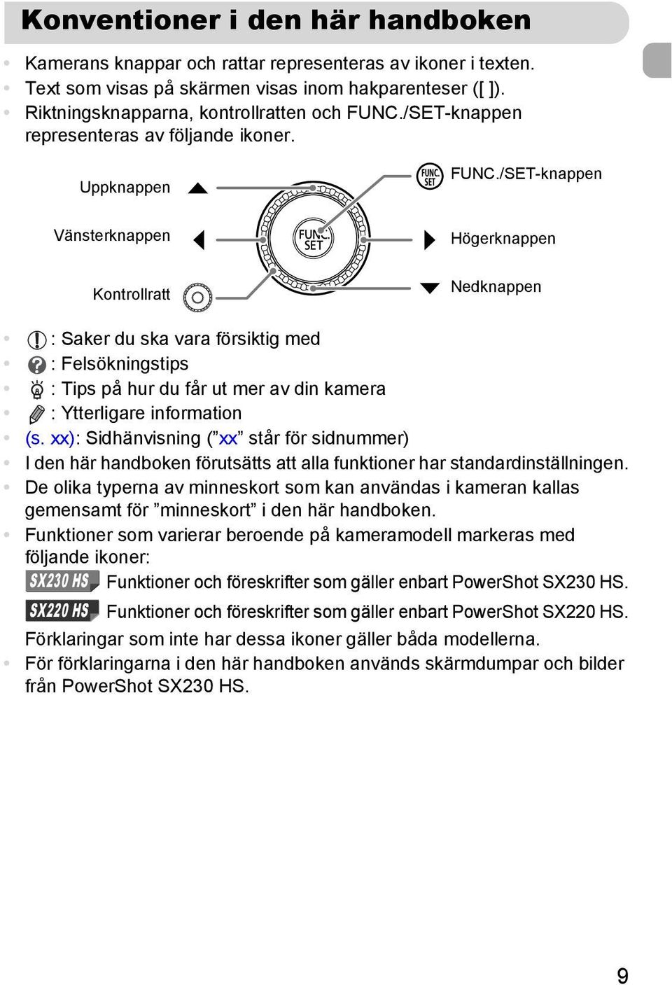 /SET-knappen Vänsterknappen Kontrollratt Högerknappen Nedknappen : Saker du ska vara försiktig med : Felsökningstips : Tips på hur du får ut mer av din kamera : Ytterligare information (s.