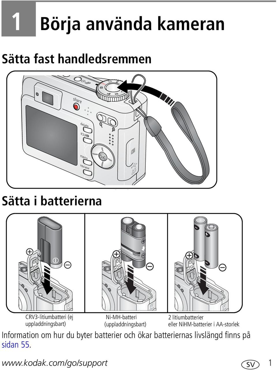 litiumbatterier eller NiHM-batterier i AA-storlek Information om hur du byter