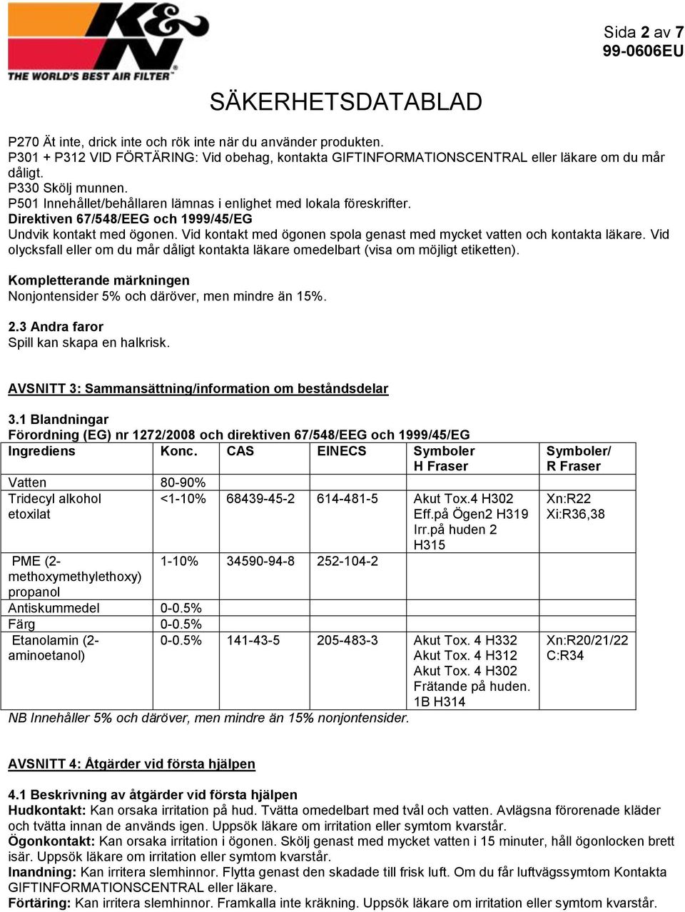 Vid kontakt med ögonen spola genast med mycket vatten och kontakta läkare. Vid olycksfall eller om du mår dåligt kontakta läkare omedelbart (visa om möjligt etiketten).