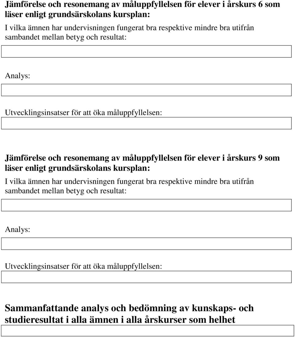 elever i årskurs 9 som läser enligt grundsärskolans kursplan: I vilka ämnen har undervisningen fungerat bra respektive mindre bra utifrån sambandet mellan betyg och