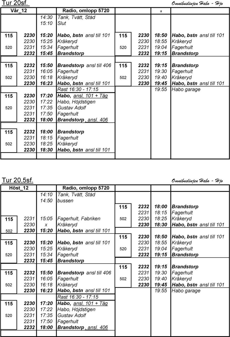 15:34 Fagerhult 2231 19:04 Fagerhult 2232 15:45 Brandstorp 2232 19:15 Brandstorp 2232 15:50 Brandstorp ansl till 406 2232 19:15 Brandstorp 2231 16:05 Fagerhult 2231 19:30 Fagerhult 2230 16:18