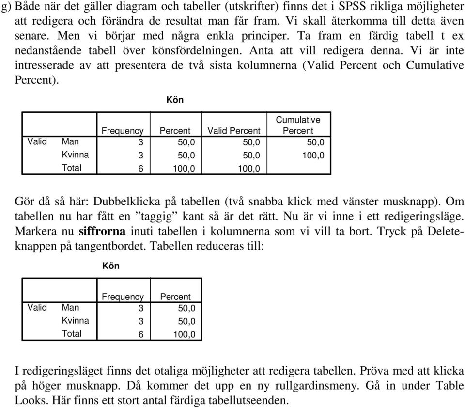 Vi är inte intresserade av att presentera de två sista kolumnerna (Valid Percent och Cumulative Percent).