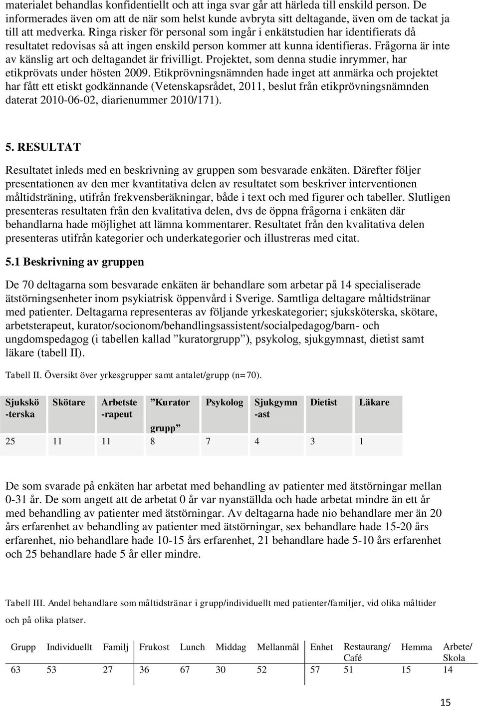 Ringa risker för personal som ingår i enkätstudien har identifierats då resultatet redovisas så att ingen enskild person kommer att kunna identifieras.