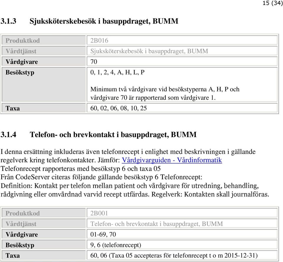 3.1.4 Telefon- och brevkontakt i basuppdraget, BUMM I denna ersättning inkluderas även telefonrecept i enlighet med beskrivningen i gällande regelverk kring telefonkontakter.